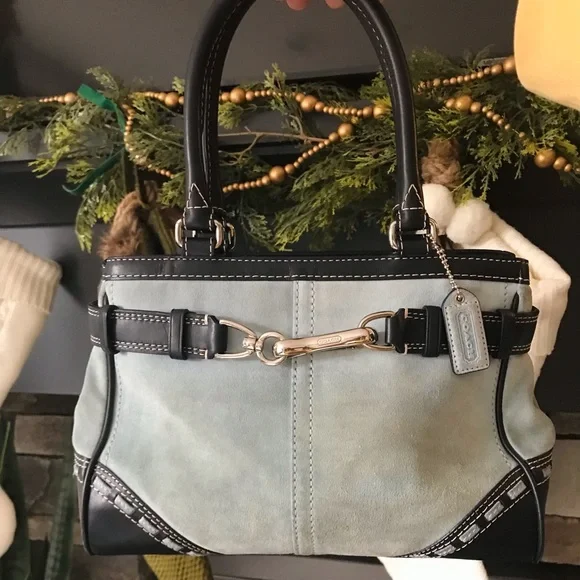 Coach Hampton Y2K ‘07 Baby Blue Suede/Leather Shoulder Purse And Wristlet F11208 - Picture 14 of 15